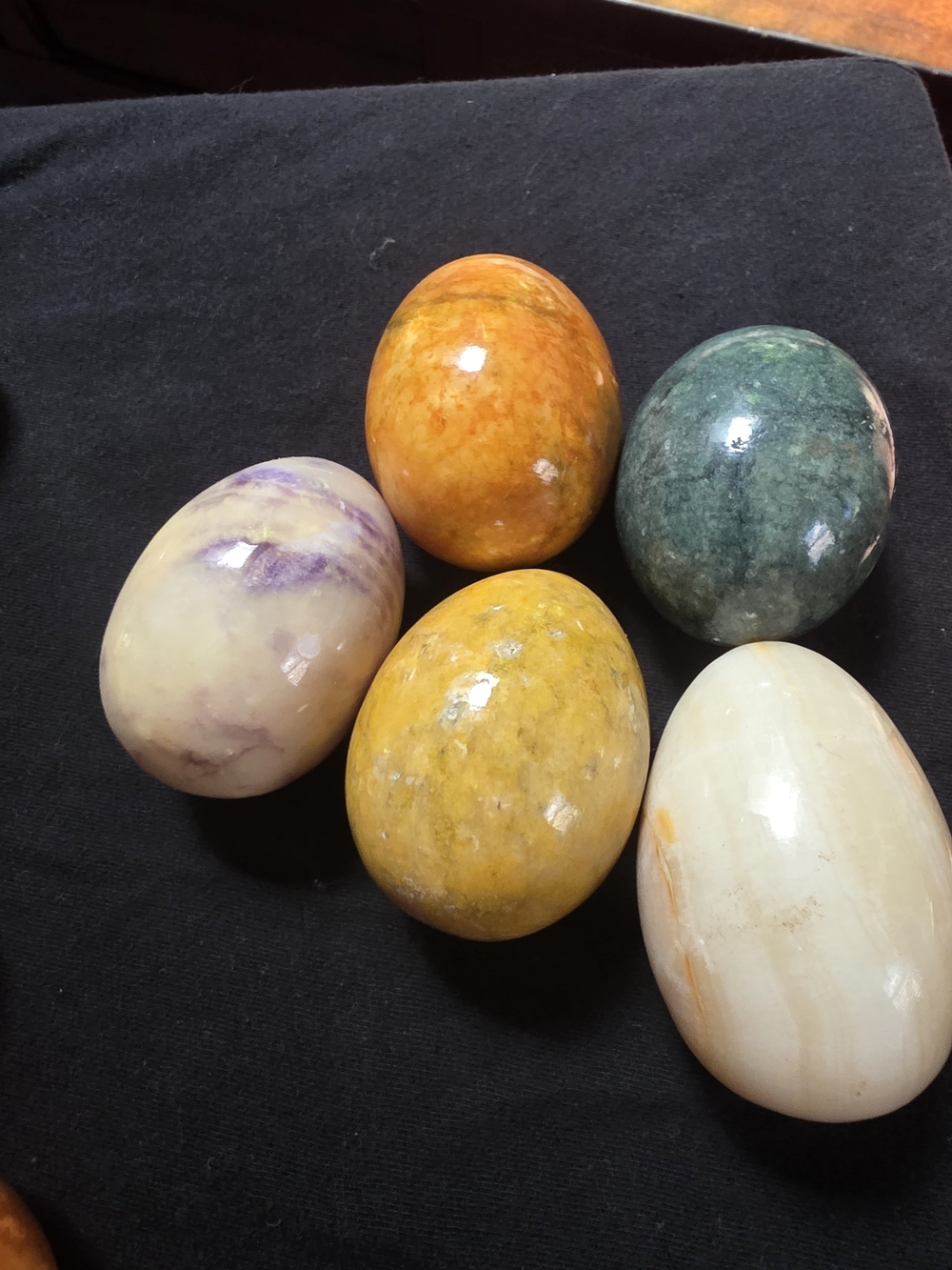 Polished Stone Egg Set - Green, Yellow, Orange, Cream, Purple